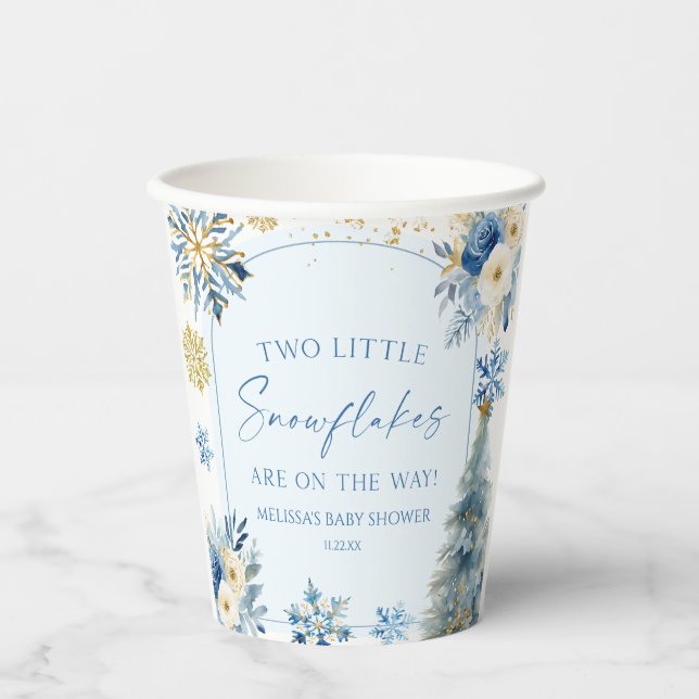 Two Little Snowflakes Winter Twins Baby Shower  Paper Cups (Front)