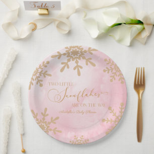 Two Little Snowflakes Winter Twins Baby Shower Paper Plate