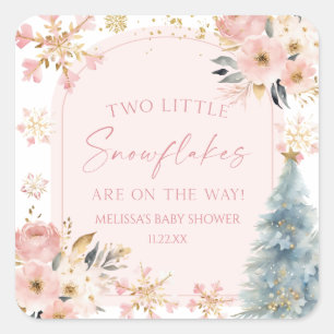 Two Little Snowflakes Winter Twins Baby Shower  Square Sticker