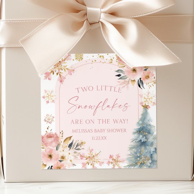 Two Little Snowflakes Winter Twins Baby Shower  Square Sticker (Creator Uploaded)