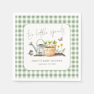 Two Little Sprout Gingham Sage Twins Baby Shower Napkin
