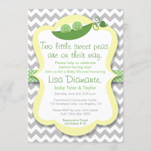 Two Little Sweet Peas Twins Baby Shower Invitation