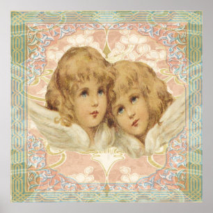 Two Little Vintage Angels Poster
