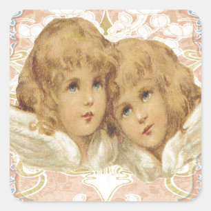 Two Little Vintage Angels Square Sticker