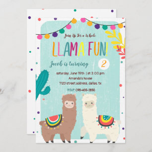 Two Llamas Chalkboard Birthday Invitation
