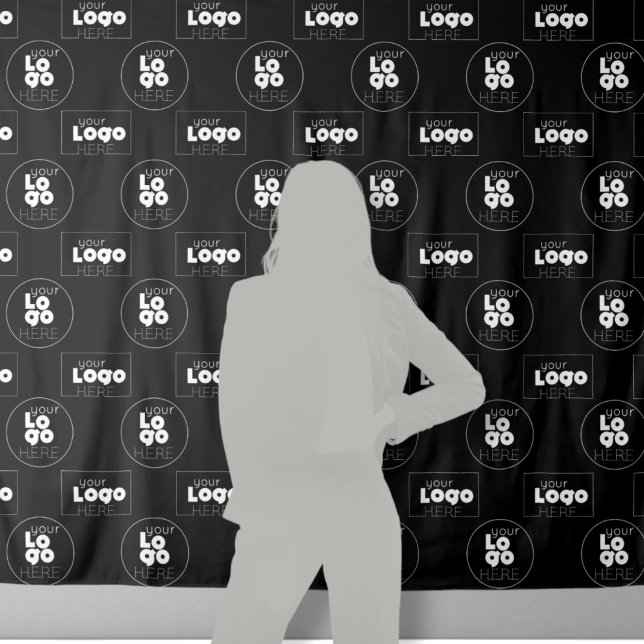 Two Logo Black Step + Repeat Photo Booth Backdrop Tapestry (Creator Uploaded)