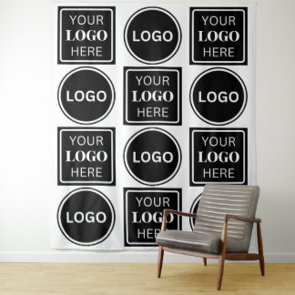 Two Logos Elegant Simple Business Logo Backdrop Tapestry