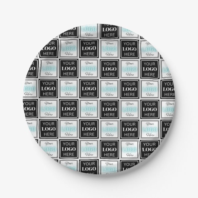 Two Logos Event White Simple Backdrop Paper Plate (Front)