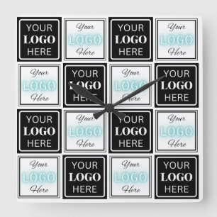 Two Logos Event White Simple Backdrop Square Wall Clock