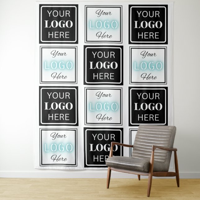 Two Logos Event White Simple Backdrop Tapestry (In Situ)