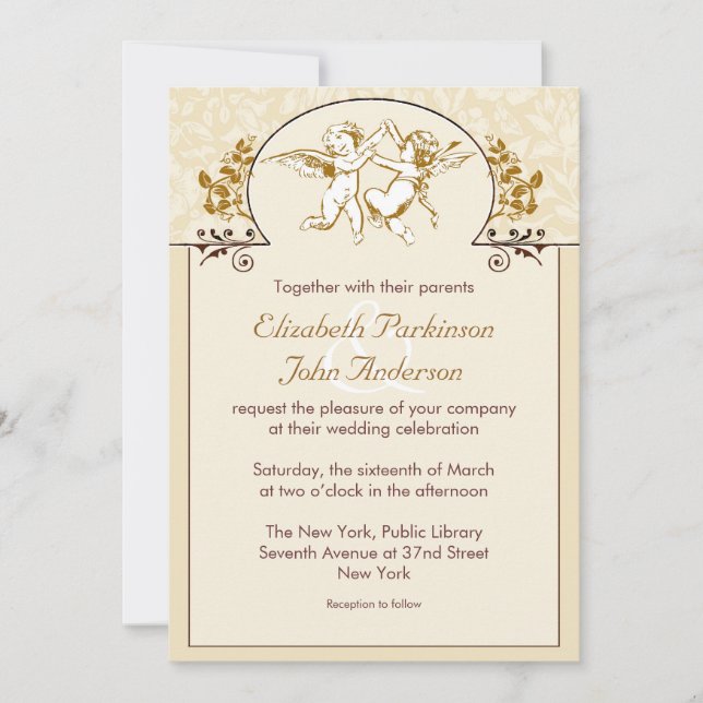 two love angels vintage wedding invitation (Front)