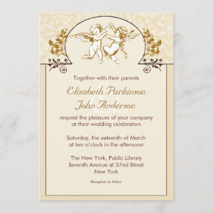 two love angels vintage wedding invitation