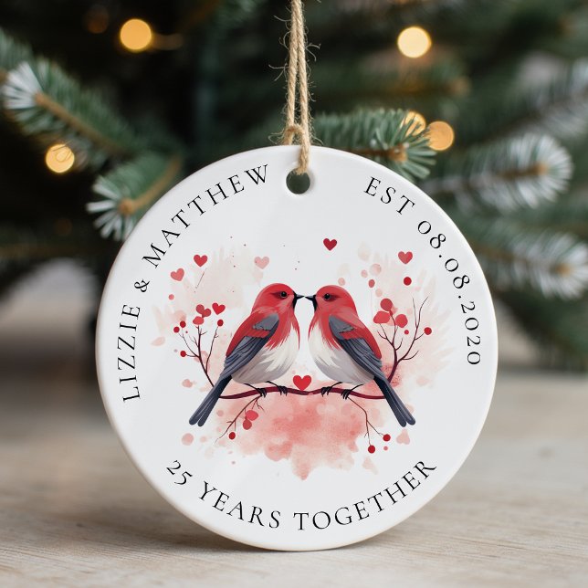 Two Love Birds Wedding Anniversary Photo Ceramic Tree Decoration (Creator Uploaded)