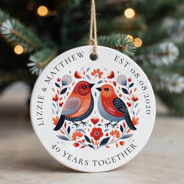 Two Love Birds Wedding Anniversary Photo Ceramic Tree Decoration (Creator Uploaded)