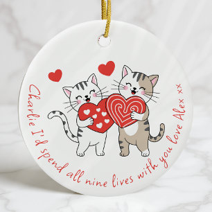 Two Love Cats Anniversary Valentine Couple Ceramic Tree Decoration