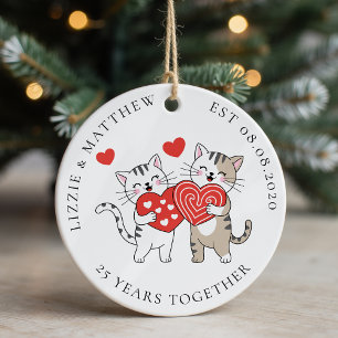 Two Love Cats Wedding Anniversary Photo Ceramic Tree Decoration