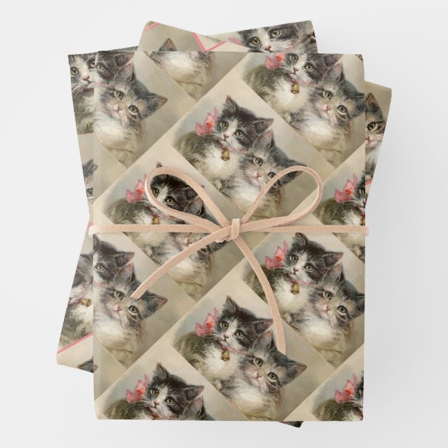 Two lovely Victorian kittens Wrapping Paper Sheet (In situ)