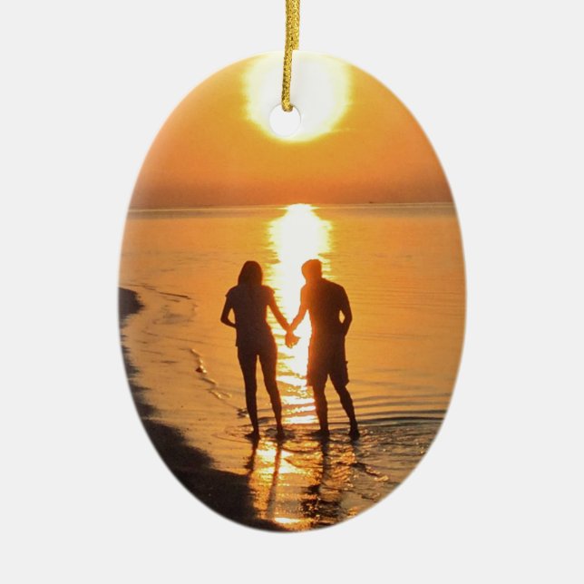 Two lovers at sunrise ceramic tree decoration (Front)