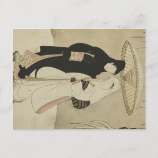 Two Lovers Beneath an Umbrella in the Snow Postcard