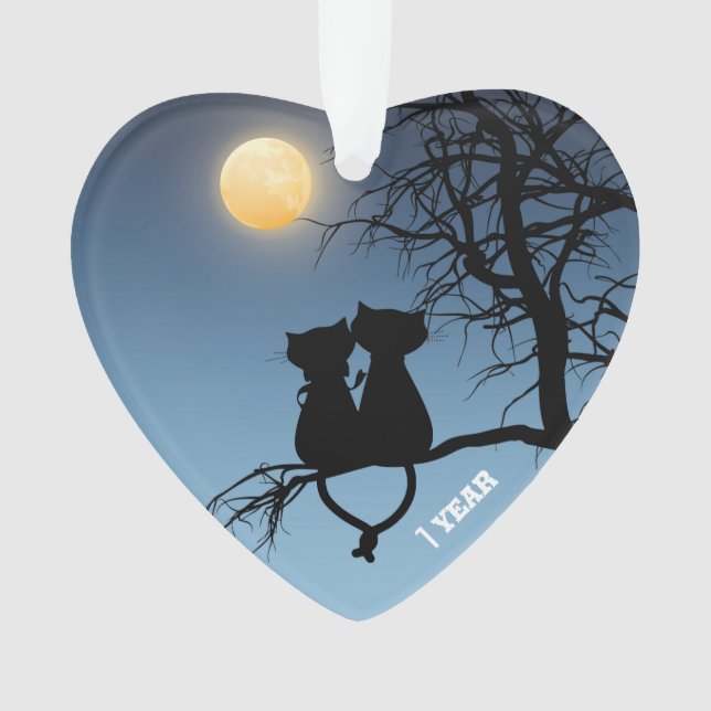 'Two Lovers Cat Anniversary Paper Hearts Ornament (Front)