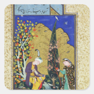 Two Lovers in a Flowering Orchard Square Sticker