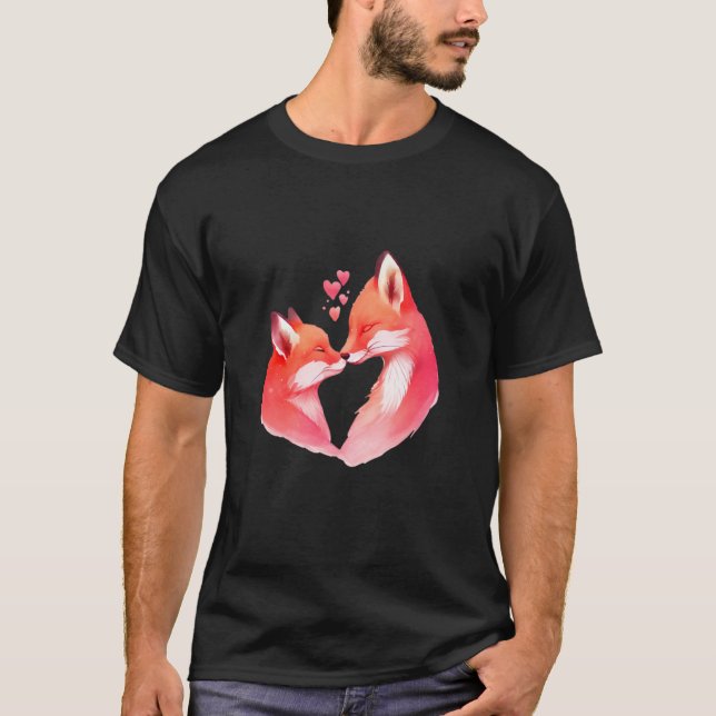 Two Loving Foxes In Love Heart Valentine's Day Fox T-Shirt (Front)