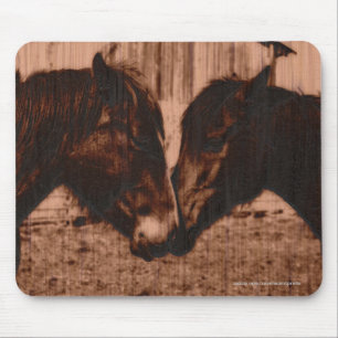 Two Loving Horses Wood-burning effect Equine Image Mouse Mat