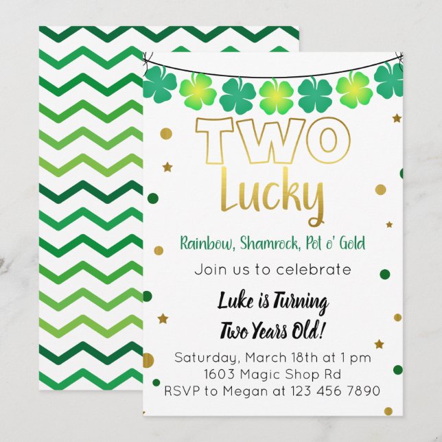 Two Lucky 2nd Birthday Invitation (Front/Back)