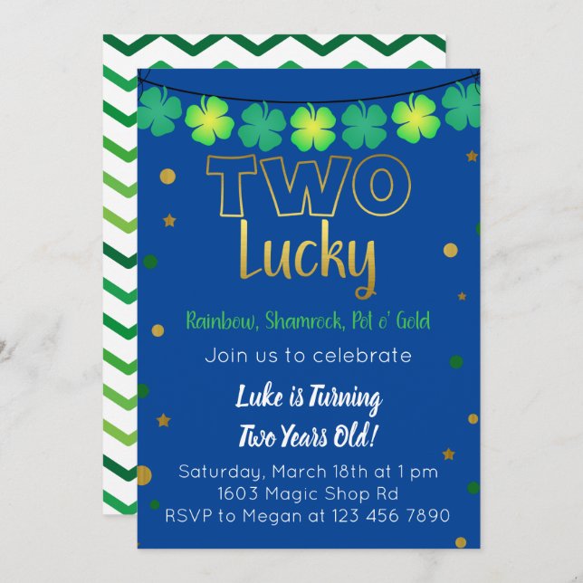 Two Lucky 2nd Birthday Invitation (Front/Back)