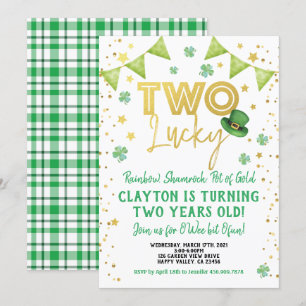 Two Lucky 2nd Birthday St Patrick's Day Party Invitation