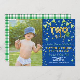 Two Lucky 2nd Birthday St Patrick's Day Photo Invitation