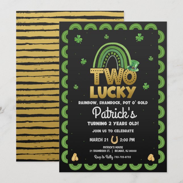 Two Lucky Birthday Invitation St Patrick's Day (Front/Back)