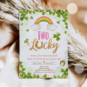 Two Lucky Birthday St Patrick's 2nd Birthday Party Invitation