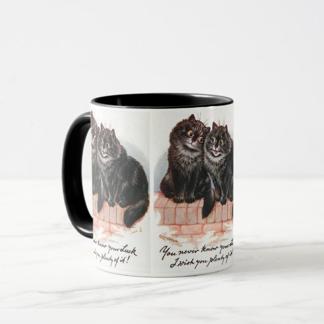 Two Lucky Black Cats Painting by Louis Wain Mug (Front Left)