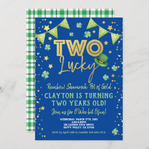 Two Lucky Boy 2nd Birthday St Patrick's Day Party Invitation