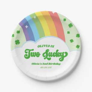 Two Lucky Charm Rainbow 2nd Birthday Party Paper Plate