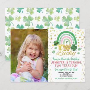 Two Lucky Girl First Birthday St Patrick's Photo Invitation