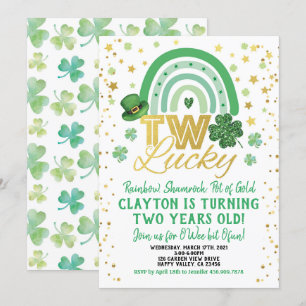 Two Lucky Kid 2nd Birthday St Patrick's Day Invitation