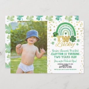 Two Lucky Second Birthday St Patrick's Day Photo Invitation