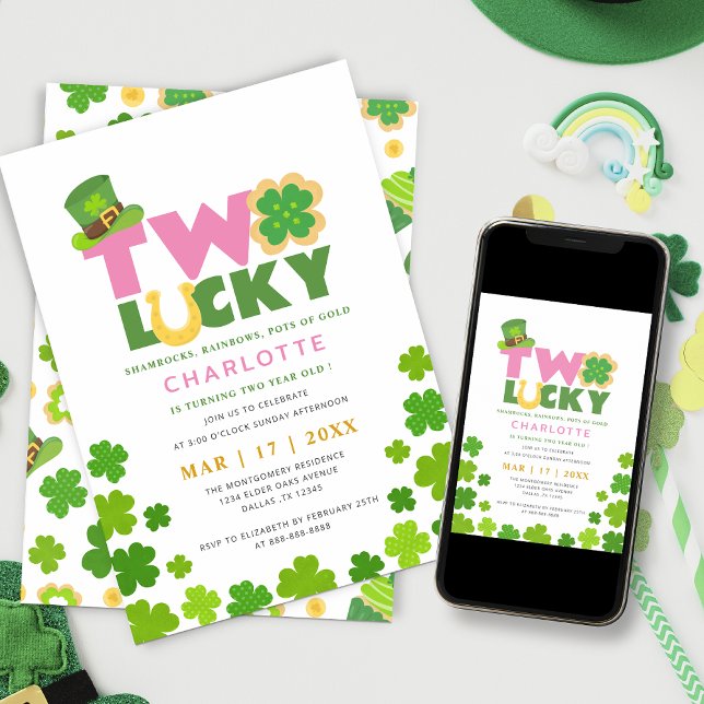 Two Lucky Shamrocks 2nd Birthday St. Patrick's Day Invitation (Creator Uploaded)