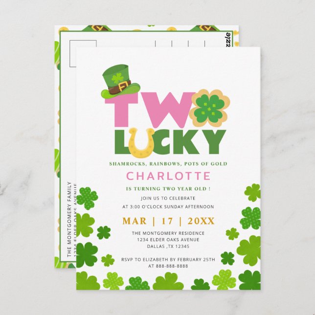 Two Lucky Shamrocks 2nd Birthday St. Patrick's Day Postcard (Front/Back)