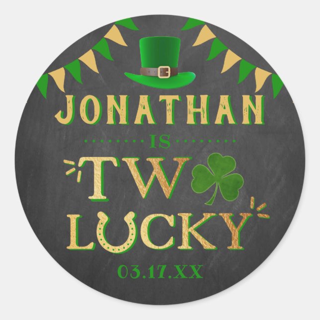 Two Lucky St. Patrick's Day 2nd Birthday Classic Round Sticker (Front)