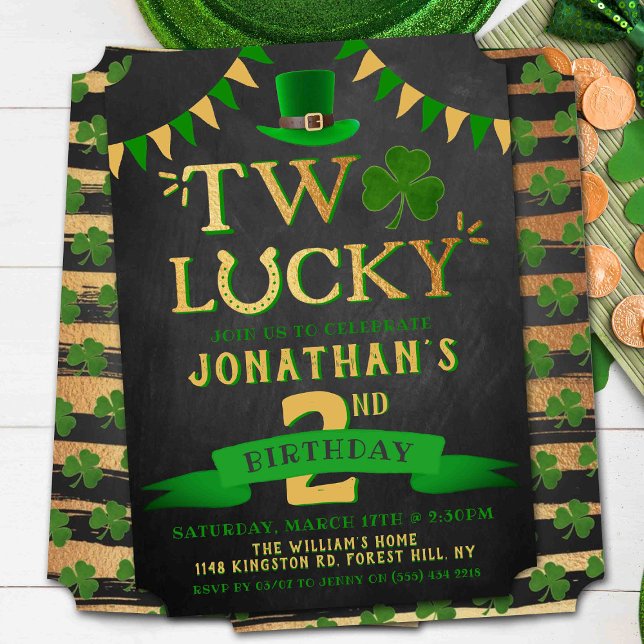 Two Lucky St. Patrick's Day 2nd Birthday Invitation (Creator Uploaded)
