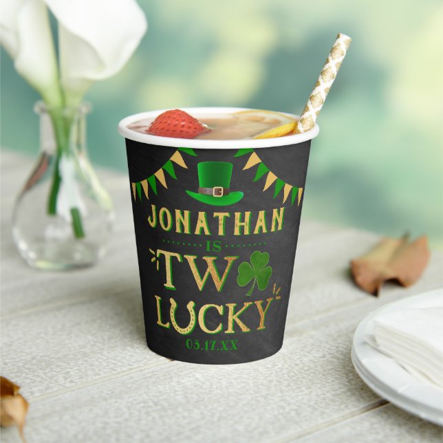 Two Lucky St. Patrick's Day 2nd Birthday Paper Cups (Insitu)
