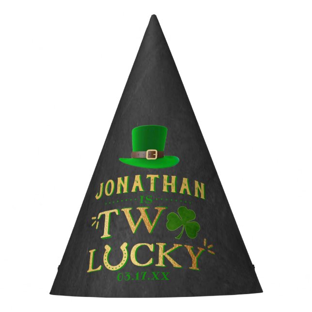 Two Lucky St. Patrick's Day 2nd Birthday Party Hat (Front)