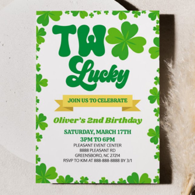 TWO Lucky St. Patrick's Day 2nd Birthday Party Invitation (Creator Uploaded)