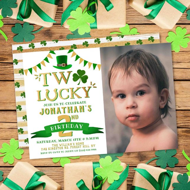 Two Lucky St. Patrick's Day 2nd Birthday Photo Invitation (Creator Uploaded)