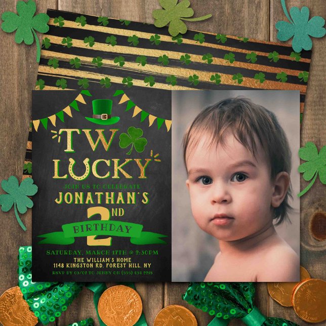 Two Lucky St. Patrick's Day 2nd Birthday Photo Invitation (Creator Uploaded)