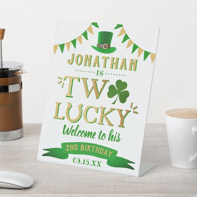 Two Lucky St. Patrick's Day 2nd Birthday Welcome Pedestal Sign (In SItu)