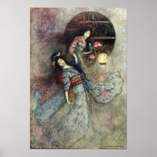 Two Maidens and Lantern by Warwick Goble  Poster